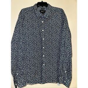 Awearness By Kenneth Cole geometric long sleeve button up blue white Paisley Sli